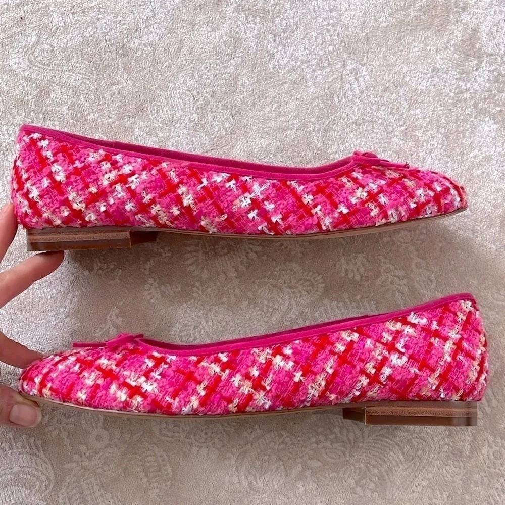 Brand New Ann Taylor Pink Tweed Ballet Flats Bow 1/2